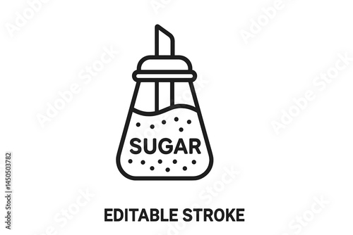 Sleek flat vector illustration of a sugar shaker with editable stroke design elements in a minimalist style