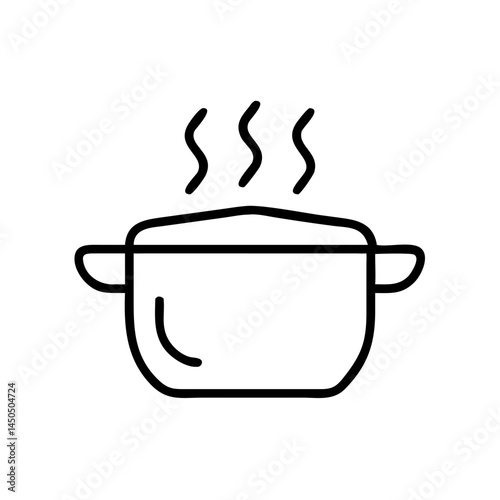 Cooking Pot with Steam in Minimalistic Line Art Style  