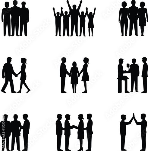 Group of People Silhouette Set | Crowd, Team, Meeting Vector Collection People Gathering Silhouettes | Group, Society, Unity Icon Pack