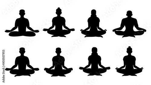 people sitting in various meditation or relaxed poses silhouette