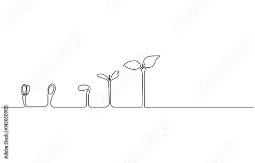 Plant Growth continuous one line drawing,environment day concept

