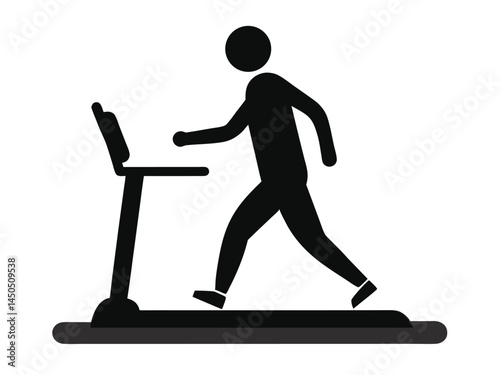 walking, treadmill, exercise, fitness concept, workout routine, indoors. Man running on a treadmill silhouette vector illustration.