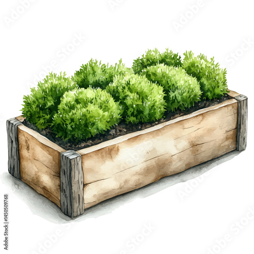 Garden Log Planter With Moss, watercolor vector, isolated on a white background.