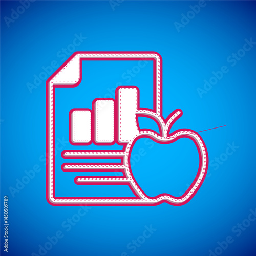 White Diet plan icon isolated on isolated on blue background. Concept of fitness marathon, proper nutrition, healthy food, beautiful body, vegetables, slimming. Vector