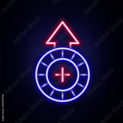 Glowing neon line Casino chips icon isolated on brick wall background. Casino gambling. Colorful outline concept. Vector