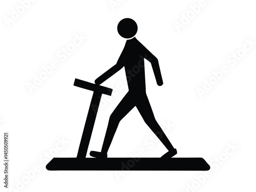 walking, treadmill, exercise, fitness concept, workout routine, indoors. Man running on a treadmill silhouette vector illustration.