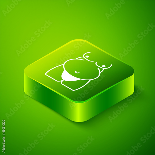 Isometric Obesity icon isolated on isolated on green background. Unhealthy lifestyle. Wrong food. Green square button. Vector