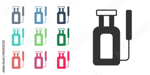 Black Garden sprayer for water, fertilizer, chemicals icon isolated on white background. Set icons colorful. Vector