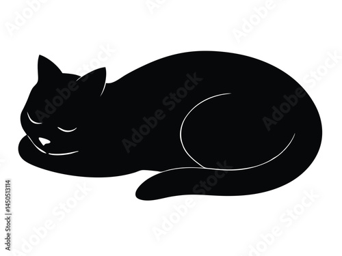 Cat silhouette posing lying down, sleeping, lazy. Stylized silhouette of a resting cat curled up with a serene expression.