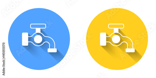 White Water tap icon isolated with long shadow background. Circle button. Vector