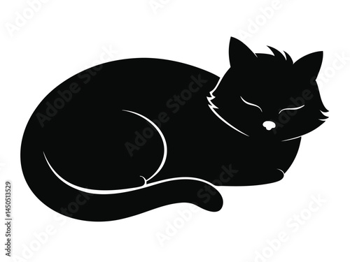 Cat silhouette posing lying down, sleeping, lazy. Stylized silhouette of a resting cat curled up with a serene expression.