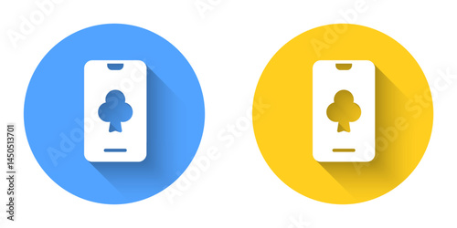 White Online poker table game icon isolated with long shadow background. Online casino. Circle button. Vector