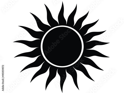 Sun icon in silhouette design, sunny sun abstract sunshine silhouette icon. Black and white sun clipart.