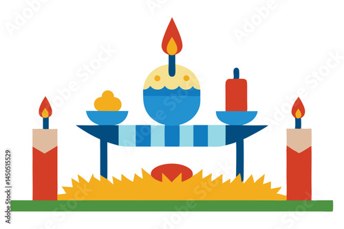 Stylized vector illustration of a day of the dead altar with candles