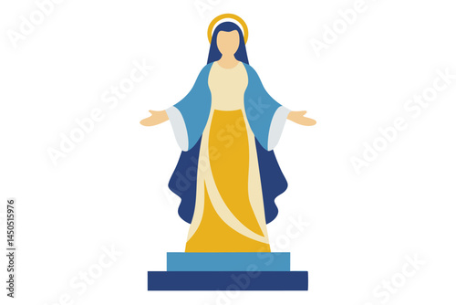 Flat design illustration of the Virgin Mary standing with open arms