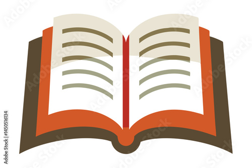 Open book illustration with a red bookmark and text lines