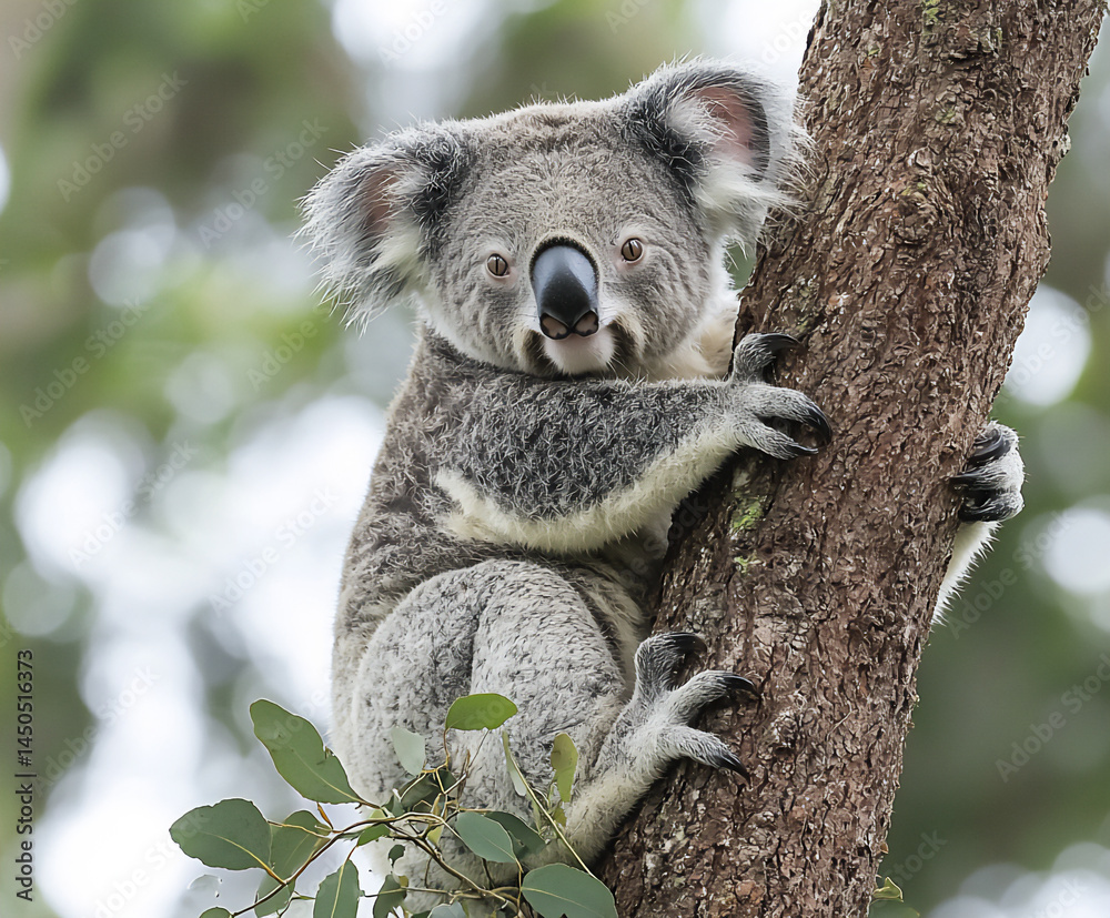 Fototapeta premium koala carefully moving from one tree to another,