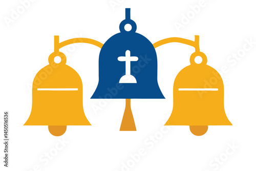 Three stylized church bells with different designs and a cheerful color palette