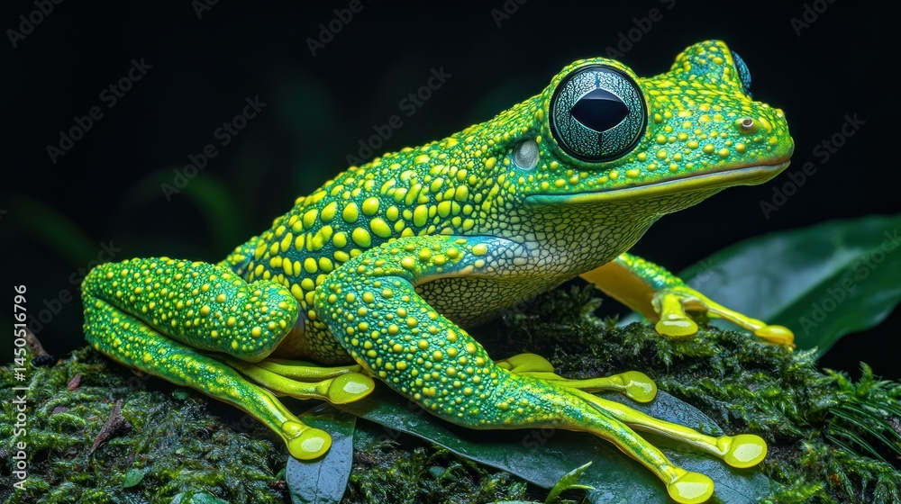 Obraz premium Vibrant green frog with speckled pattern