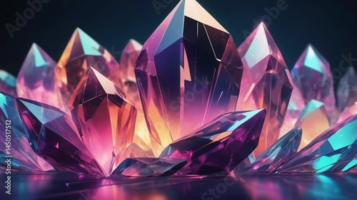 Abstract Crystal Gem Cluster Colorful Reflective Faceted Surfaces