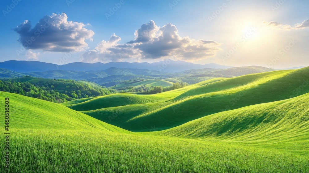 Rolling Green Hills Under a Sunny Sky