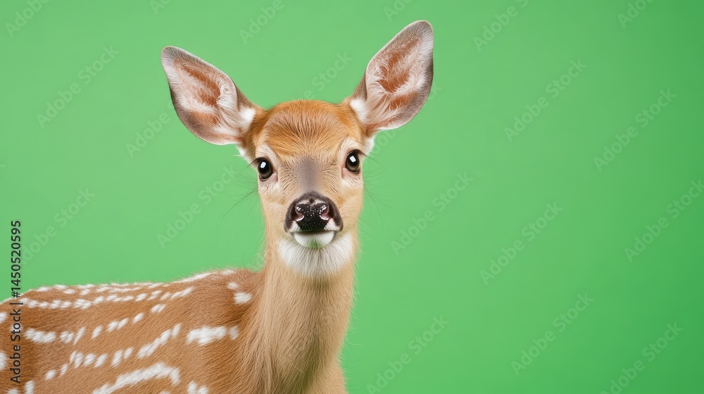 Fototapeta premium Fawn closeup on green background