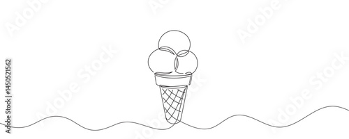 ice cream one line. Vector ice cream cone. Continuous line drawing, illustration.