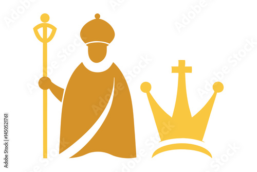 Simplified depiction of religious authority with kingly symbols and golden colors
