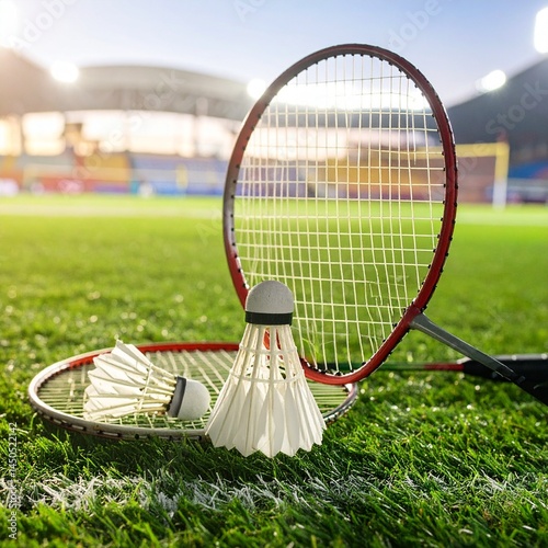 Badminton Racket and Shuttlecock on Green Grass – Outdoor Sports Concept AI Image