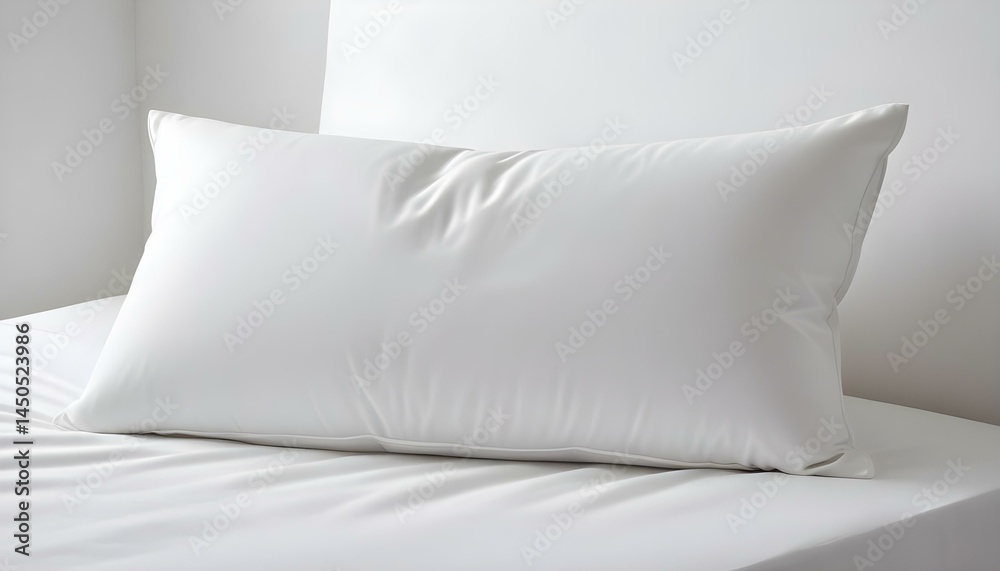 Obraz premium A crisp white pillow rests peacefully on a bed, inviting relaxation and a good night's sleep.