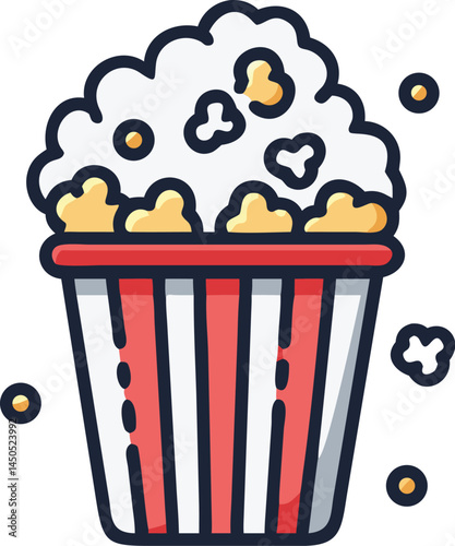 A detailed bucket of popcorn with fluffy kernels and butter drips, perfect for movie nights