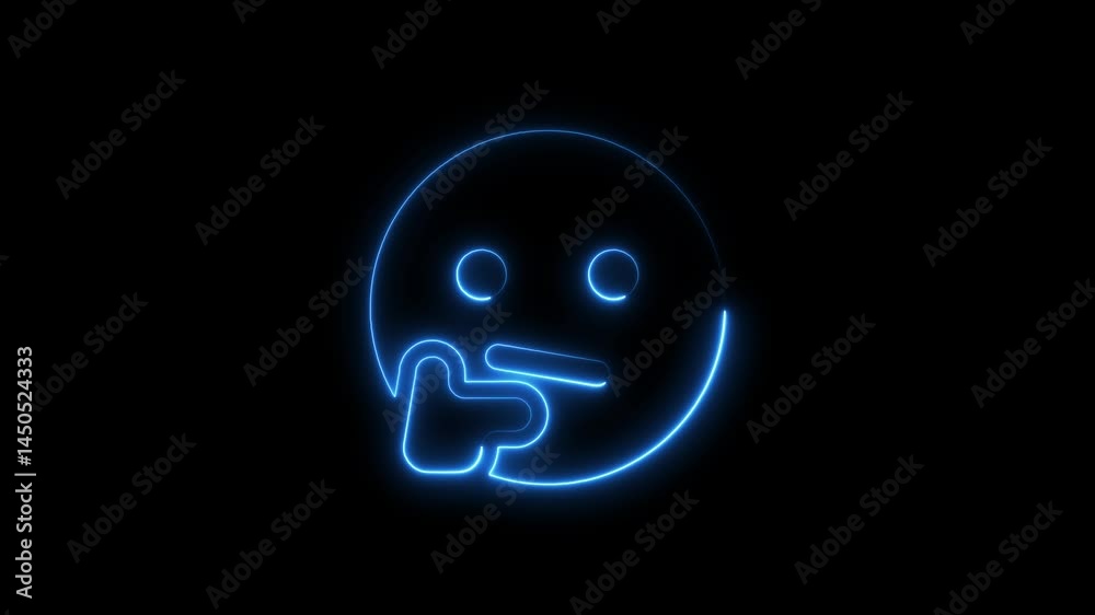 Illuminated thinking emoji on black background representing contemplation or question Illuminated thinking emoji on black background representing contemplation or question