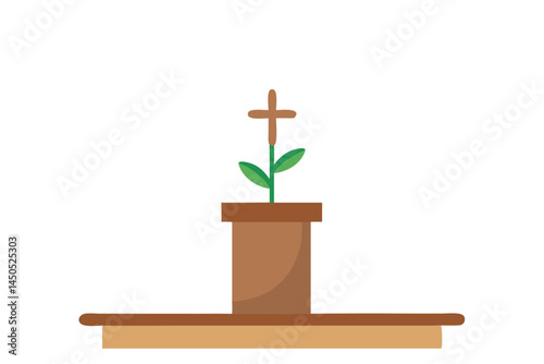 Simple Church Altar Illustration with Cross and Plant Depicting New Life