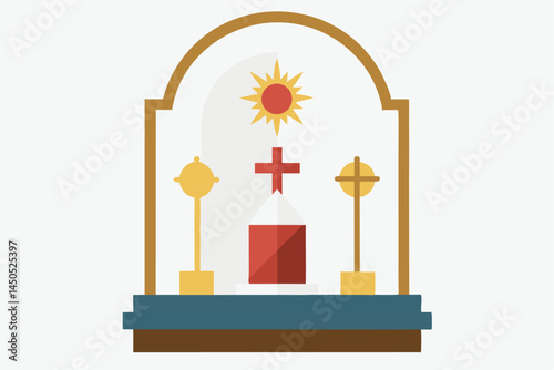 Simple, yet elegant depiction of a Christian altar with symbolic representations