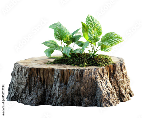 Growing plants on tree stump nature scene green environment view isolated on transparent background