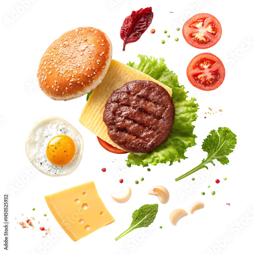 Top Down View of Deconstructed Hamburger Ingredients
