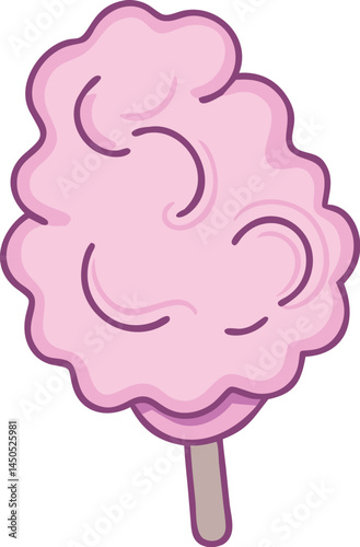 A soft fluffy cotton candy swirl on a stick, as a colorful icon against a pastel background