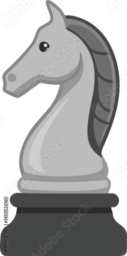A classic chess knight piece icon in black and white, standing on a checkered game board