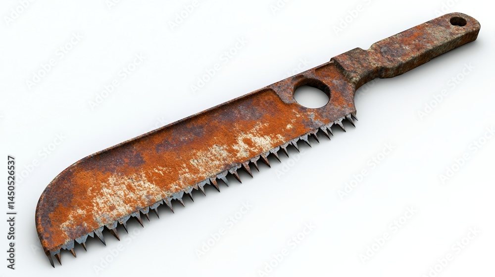 Rusty Saw on a White Background Depicting Industrial Tools, Wear and Tear, and the Passage of Time in a Rustic and Detailed Style Rusty Saw on a White Background Depicting Industrial Tools, Wear and Tear, and the Passage of Time in a Rustic and Detailed Style