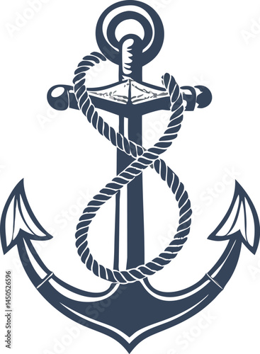 A classic nautical anchor with intricate rope details lying on weathered dock wood