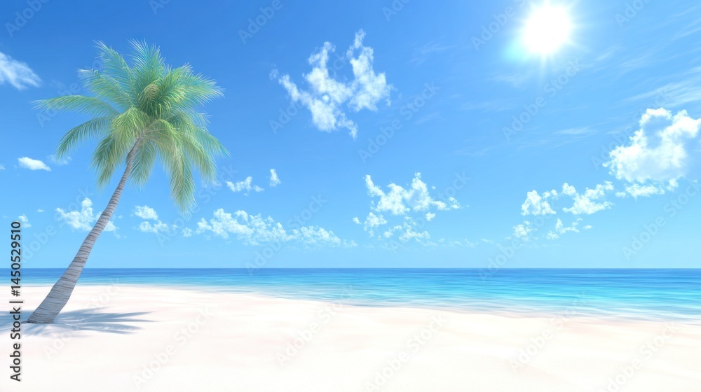 Fototapeta premium Tropical beach paradise with palm tree and sunshine
