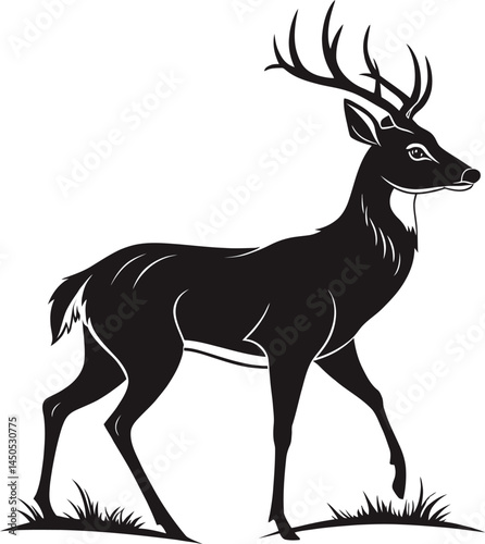 Black Buck Silhouette in Nature, Vector Illustration, Outdoor Scene, Side View