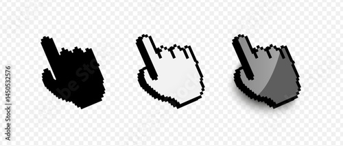 Pointer click isometric 3d. Cursor mouse icon with finger. Click cursor pixel.	
