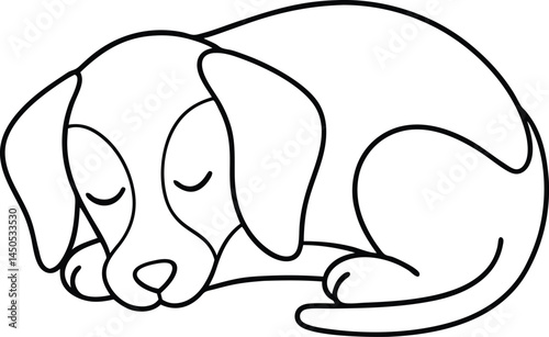 Relaxed dog illustration in continuous line art drawing style curled up in sleep conveying warmth and comfort great for animal lover artwork and cozy pet visuals