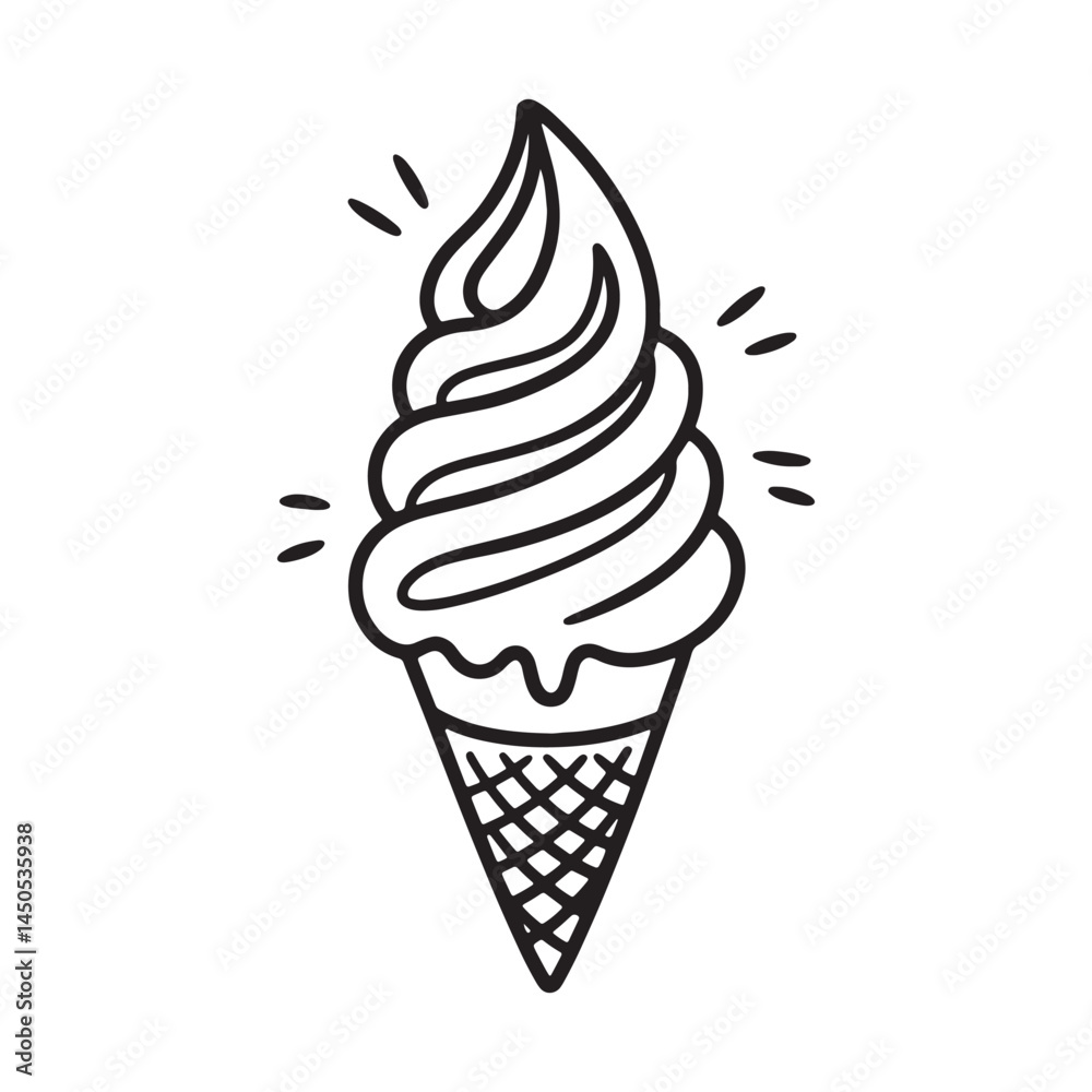 ice cream vector illustration. Simple black and white ice cream cone illustration. ice cream vector illustration. Simple black and white ice cream cone illustration.
