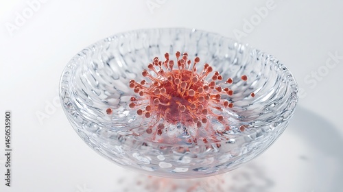 Step step 3D depiction of virus entering host cell replicating genome assembling new virion scientific clarity floating sterile environment clean white background no label or text virology concept photo