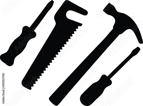 Carpenter tools silhouette vector, Construction tool icon vector