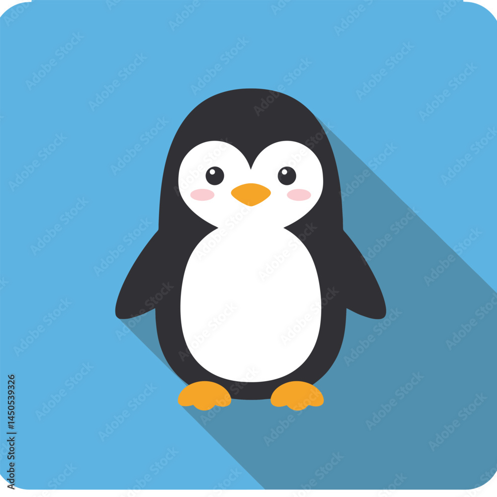 Fototapeta premium Cute penguin icon in flat style.