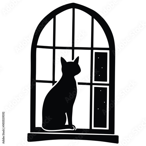 Cat Looking Out Window Silhouette