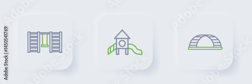 Set line Monkey bar, Slide playground and Swedish wall icon. Vector